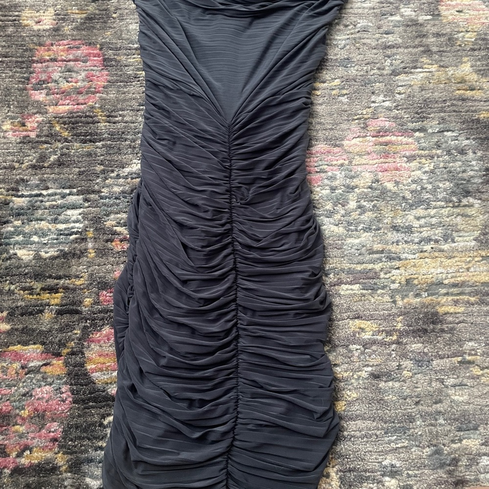 Nicole Miller Black Ruched Bodycon Midi Dress